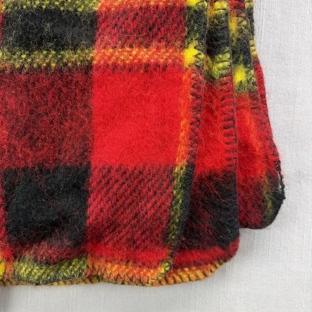 Vintage Red Black Plaid Throw Blanket 84x46 Acrylic Made USA Camp Cabin